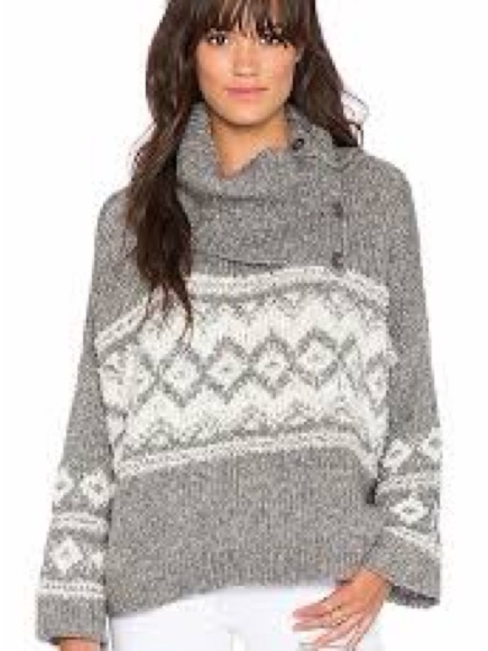โจโ Free People Ragnar Chunky Cowl Neck Sweater Wool Blend Size Large - Picture 2 of 11